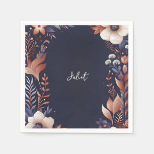 Hydrangea Metallic Pure Navy Blue Bridal Shower Napkin