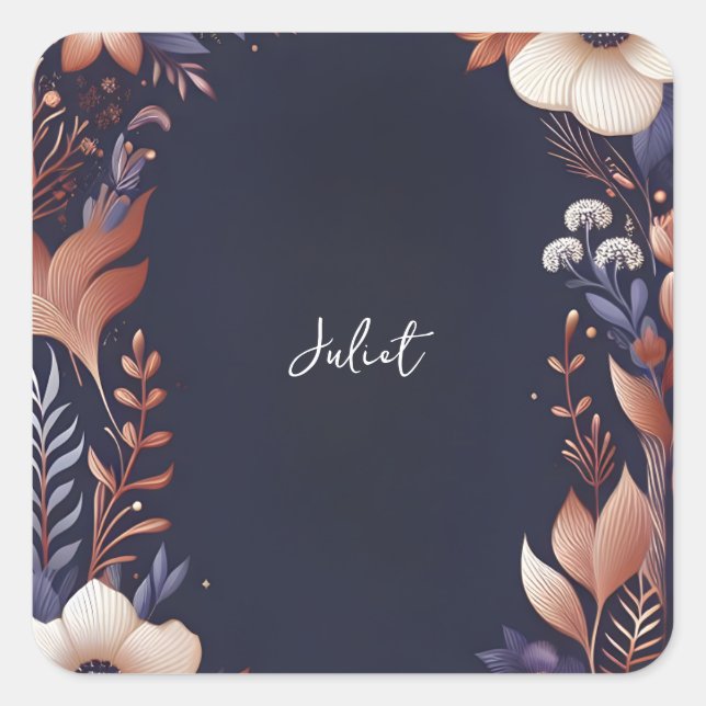 Hydrangea Metallic Pure Navy Blue Bridal Shower Square Sticker (Front)