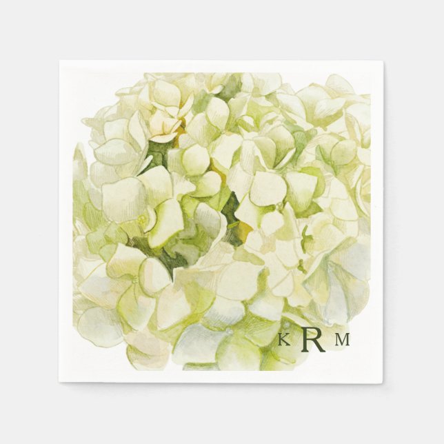 Hydrangea Monogram Cocktail Napkins (Front)