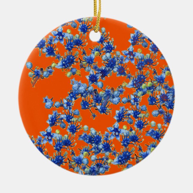 hydrangea orange and blue ceramic tree decoration (Front)