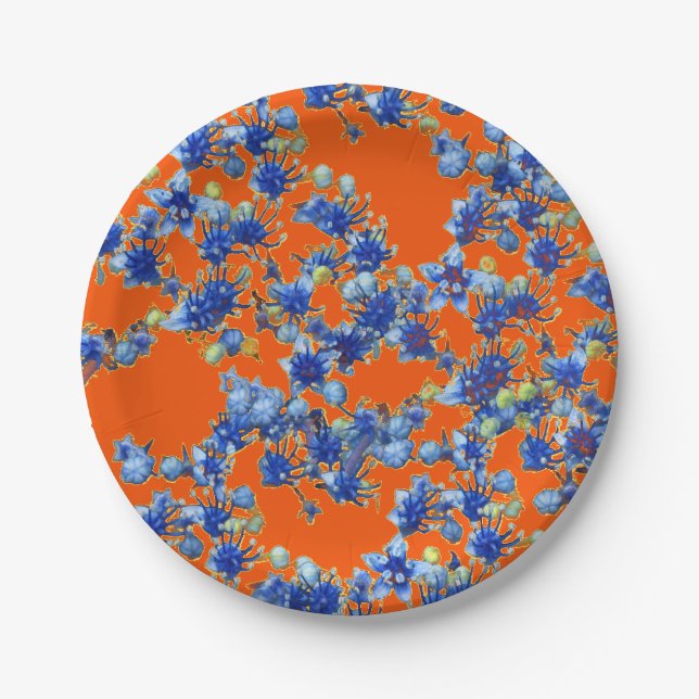 Hydrangea Orange and Blue Paper Plate (Front)