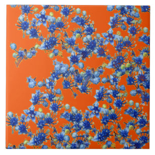 hydrangea orange and blue tile