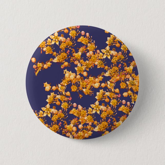 hydrangea orange and navy 6 cm round badge (Front)