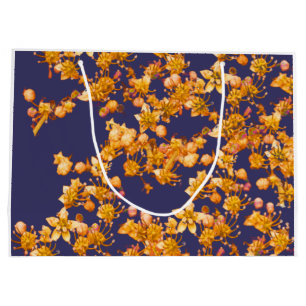 Hydrangea Orange and Navy Large Gift Bag