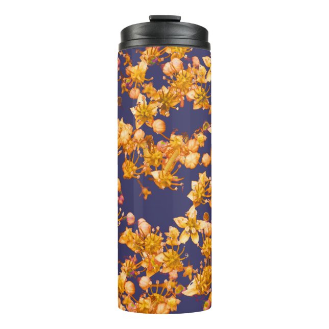Hydrangea Orange and Navy Thermal Tumbler (Front)