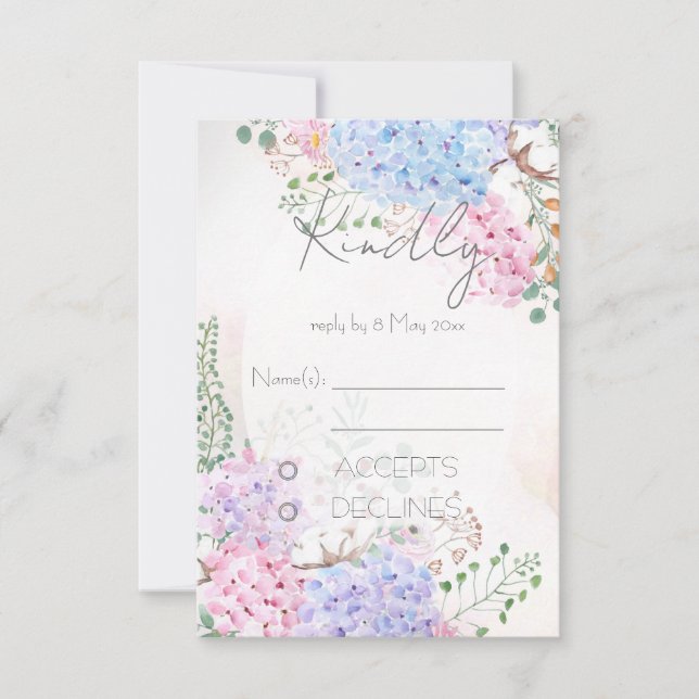 hydrangea paintings Wedding RSVP Card (Front)