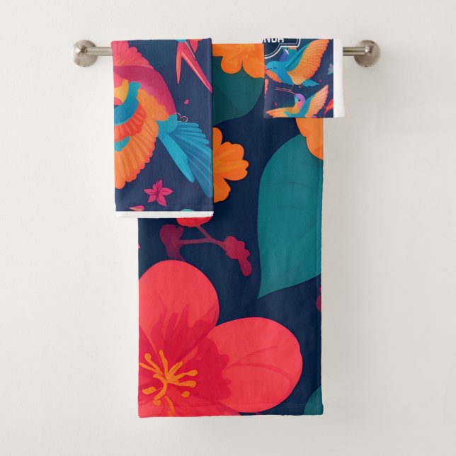 Hydrangea Pastel Colourful Personalised Pattern Bath Towel Set (Insitu)