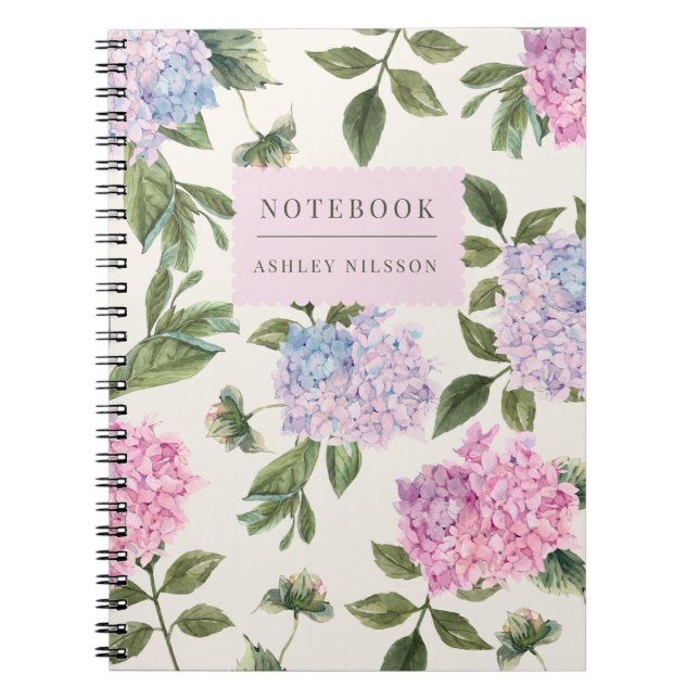 Hydrangea personalised notebook (Front)