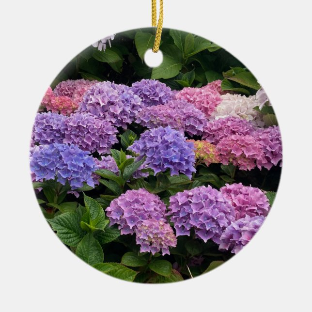 Hydrangea Photograph Ceramic Tree Decoration (Front)