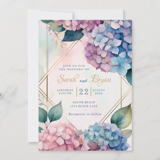 Hydrangea Pink Blue Floral Wedding Invitation (Front)