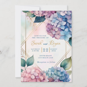 Hydrangea Pink Blue Floral Wedding Invitation