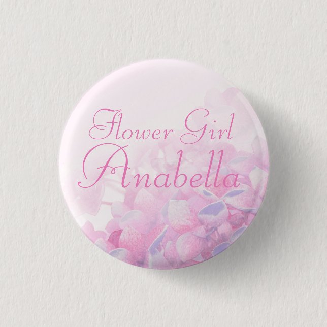 Hydrangea pink purple flower girl wedding pin (Front)
