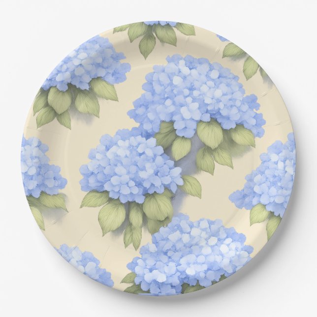 Hydrangea Plates | Elegant Lemon Blue Floral Party (Front)