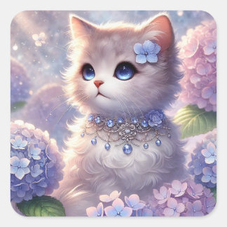 Hydrangea Princess Cat Square Sticker