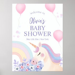 Hydrangea Rainbow Unicorn Baby Shower Welcome Poster