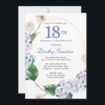 Hydrangea Rose 18th Birthday Party  Invitation<br><div class="desc">Blue hydrangea flowers and blush rose florals decorate a gold oval frame. An open and airy modern botanical.</div>