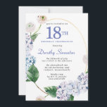 Hydrangea Rose 18th Birthday Party  Invitation<br><div class="desc">Blue hydrangea flowers and blush rose florals decorate a gold oval frame. An open and airy modern botanical.</div>