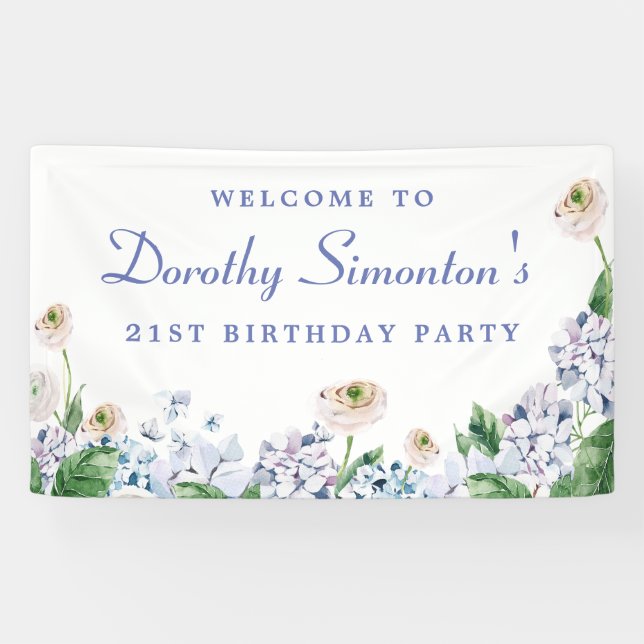 Hydrangea Rose 21st Birthday Welcome Banner (Horizontal)