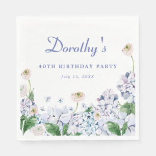 Hydrangea Rose 40th Birthday Personalized Custom Napkin