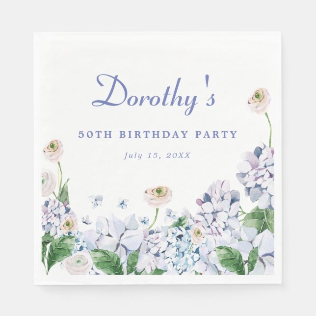 Hydrangea Rose 50th Birthday Personalised Custom Napkin (Front)