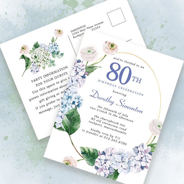 Hydrangea Rose 80th Birthday Summer Invitation Postcard (Creator Uploaded)