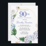 Hydrangea Rose 90th Birthday Party  Invitation<br><div class="desc">Blue hydrangea flowers and blush rose florals decorate a gold oval frame. An open and airy modern botanical.</div>