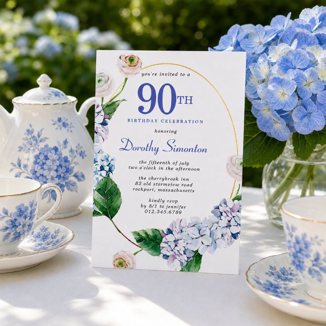 Hydrangea Rose 90th Birthday Party  Invitation (Creator Uploaded)