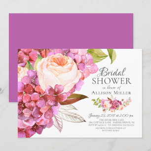 Hydrangea Rose Floral Bridal Shower Invitations
