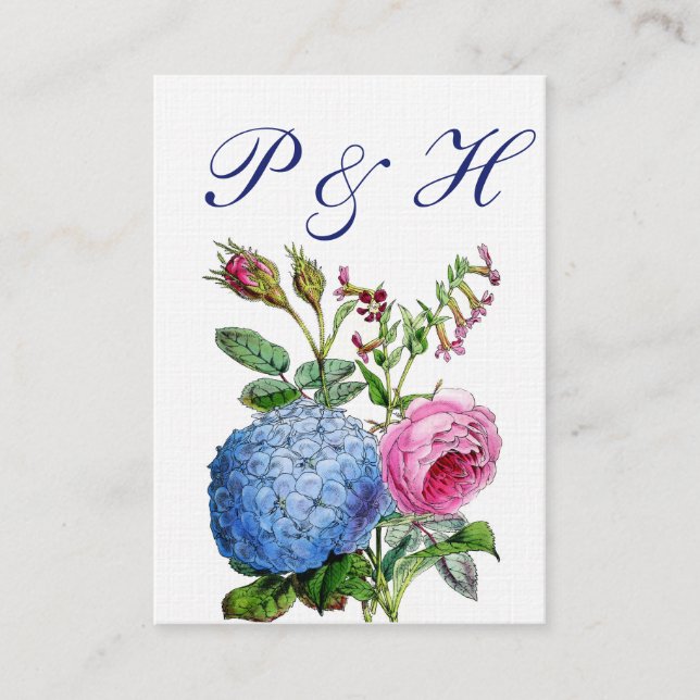 Hydrangea Roses Floral Wedding Place Cards (Front)