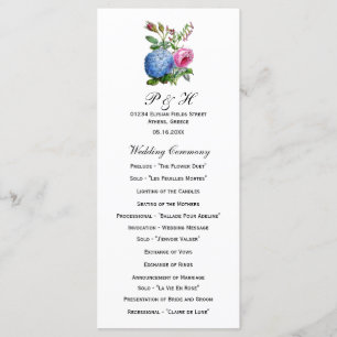 Hydrangea Roses Floral Wedding Programs Programme