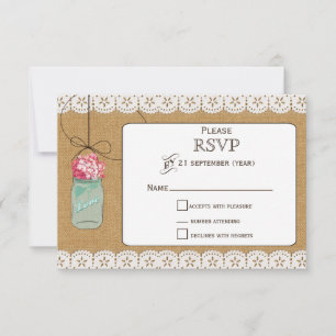 hydrangea Rustic mason jars wedding RSVP 3.5 x 5 Card