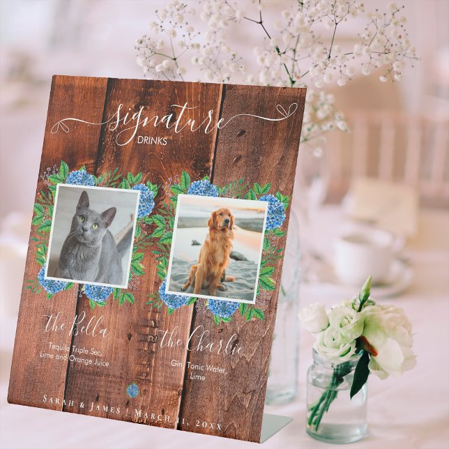 Hydrangea Rustic Wood Wedding Photo Drink Sign Pet (Creator Uploaded)