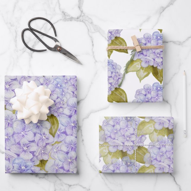 Hydrangea Shades Of Violet Blue Wrapping Paper Sheet (Front)