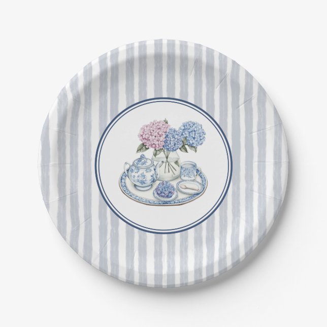 Hydrangea Tea Party Bridal Shower Paper Plate (Front)