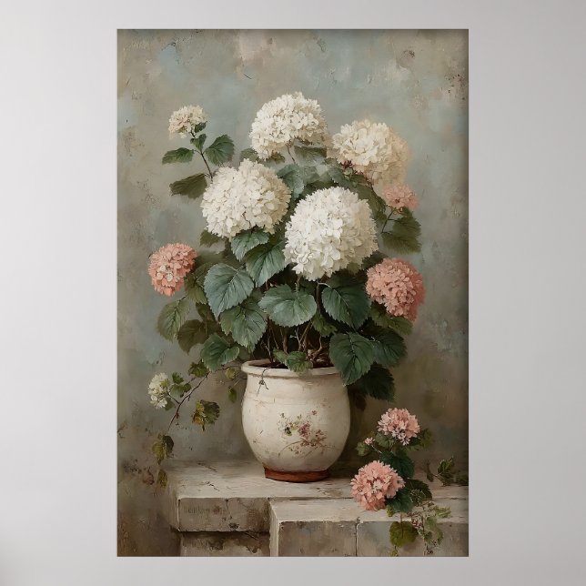 Hydrangea Wall Art Print, Antique Spring Meadow (Front)