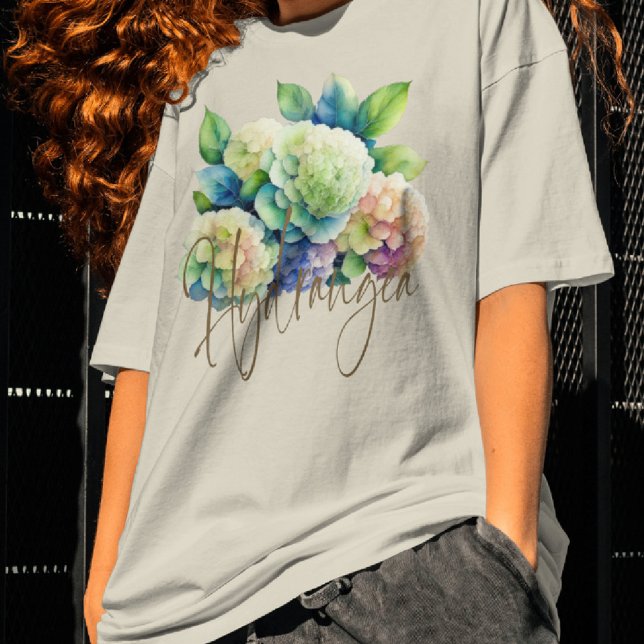 Hydrangea Watercolor Botanical Blue Pink  T-Shirt (Creator Uploaded)