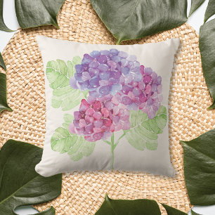 Hydrangea Watercolor Floral Summer Cushion