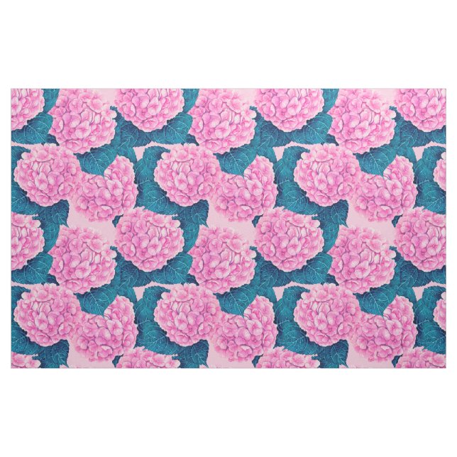 Hydrangea watercolor pattern, pink and blue fabric (Yard)