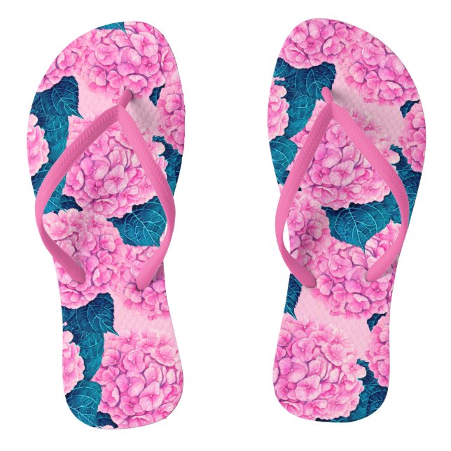 Hydrangea watercolor pattern, pink and blue jandals (Footbed)