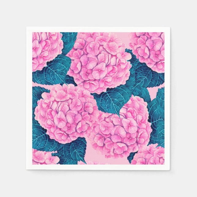 Hydrangea watercolor pattern, pink and blue napkin (Front)