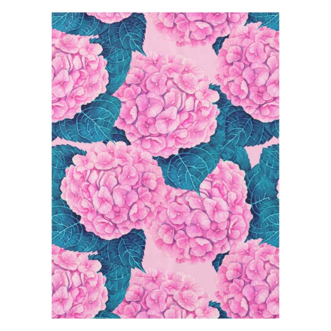 Hydrangea watercolor pattern, pink and blue tablecloth (Front)