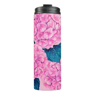 Hydrangea watercolor pattern, pink and blue thermal tumbler