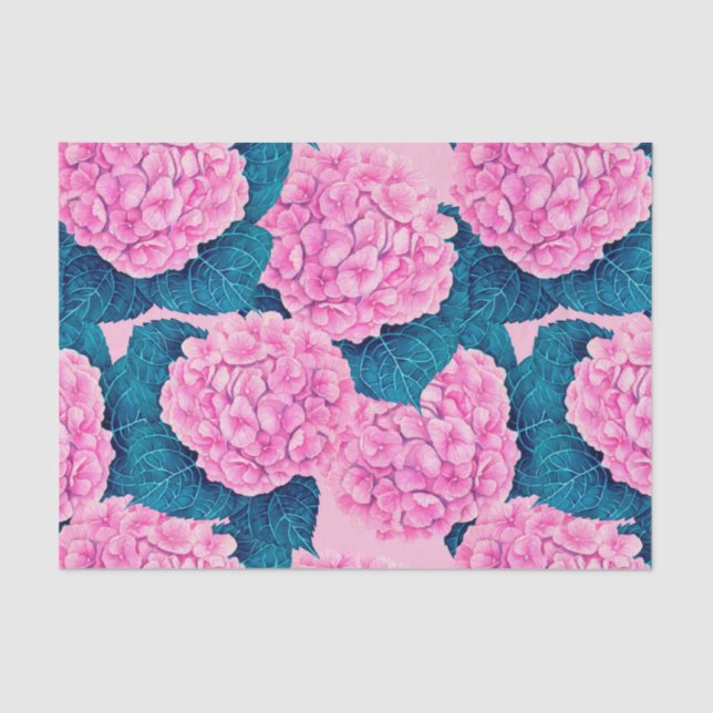 Hydrangea watercolor pattern, pink and blue tissue paper (Front)