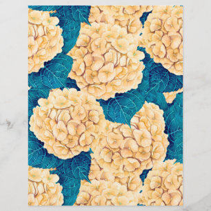 Hydrangea watercolor pattern, yellow and blue