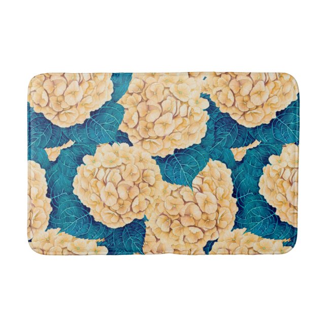 Hydrangea watercolor pattern, yellow and blue bath mat (Front)