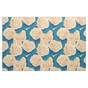 Hydrangea watercolor pattern, yellow and blue fabric