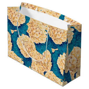 Hydrangea watercolor pattern, yellow and blue large gift bag