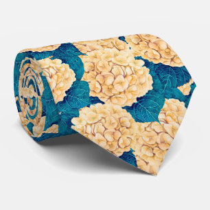 Hydrangea watercolor pattern, yellow and blue tie