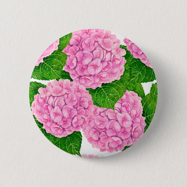 Hydrangea waterolor pattern 6 cm round badge (Front)