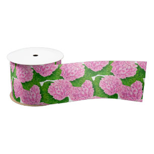 Hydrangea waterolor pattern satin ribbon